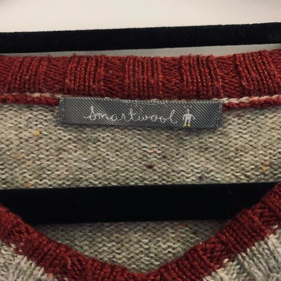 SMARTWOOL Sweater Larimer V-Neck Merino‎ Oatmeal Heather Varsity Ringer Ribbed - Picture 9 of 12